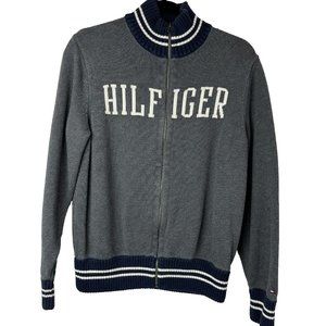 Tommy Hilfiger Men's Vintage Y2K Full Zip Cardigan Sweater Size S Gray Blue